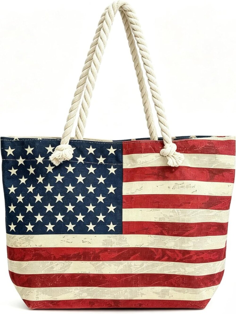 American Flag Canvas Tote Bag with Zipper, Large Capacity Beach Bags for Women,